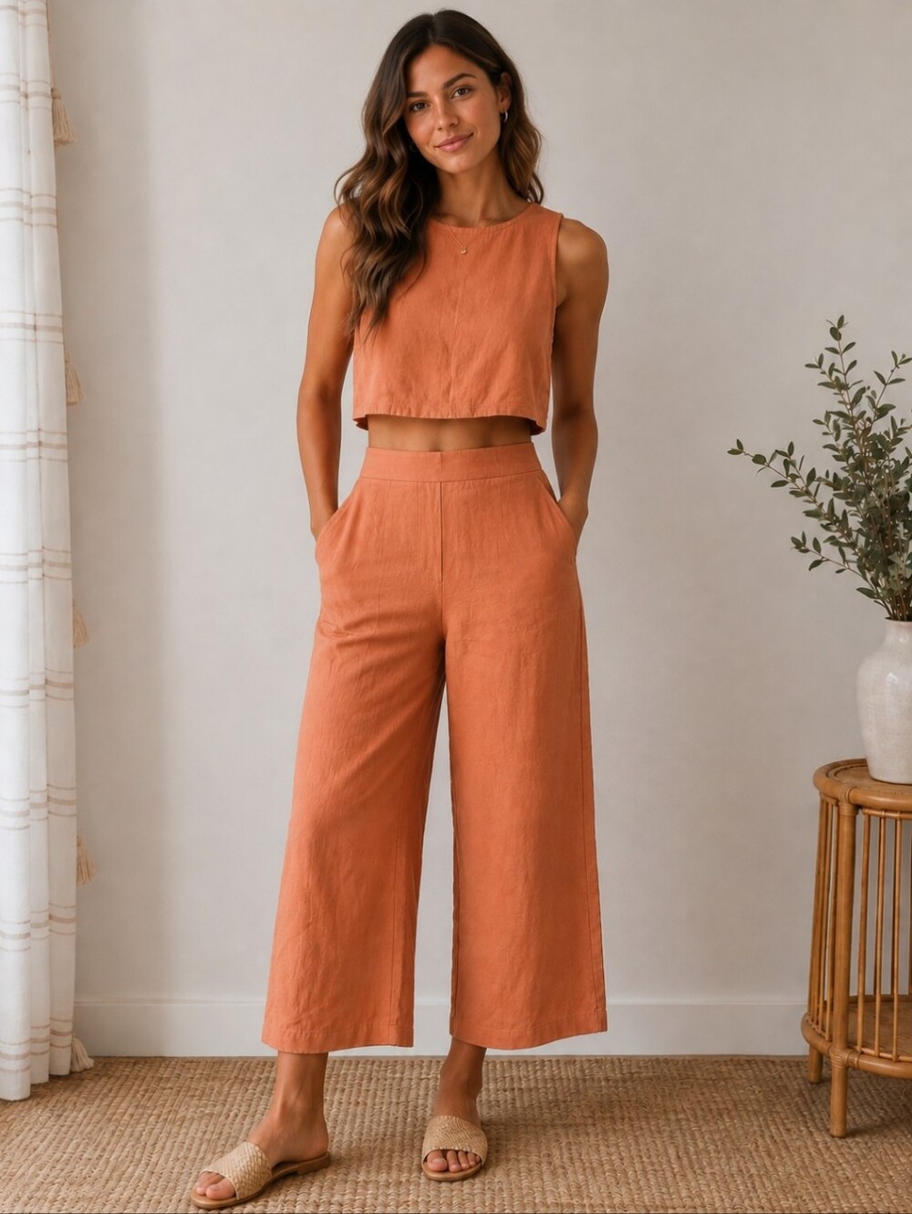 🔴 The Workshop Orange Linen Blend Matching Set